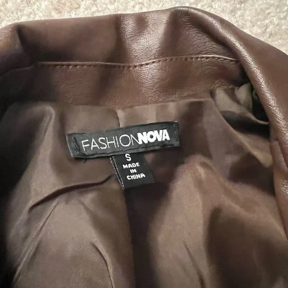 Fashion Nova Brown Faux Leather Jacket - Picture 5 of 6